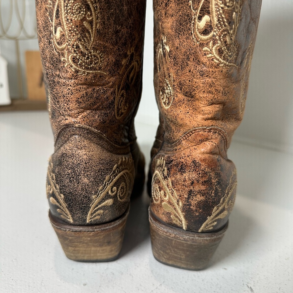 Circle G Western Boots Womens 8.5M Distressed Brown Embroidered Cowboy Rustic - Picture 7 of 10